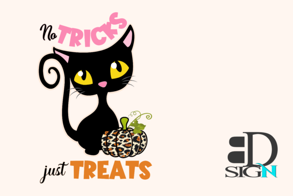 No Tricks Just Treats: Cat with Pumpkin Graphics for Crafts